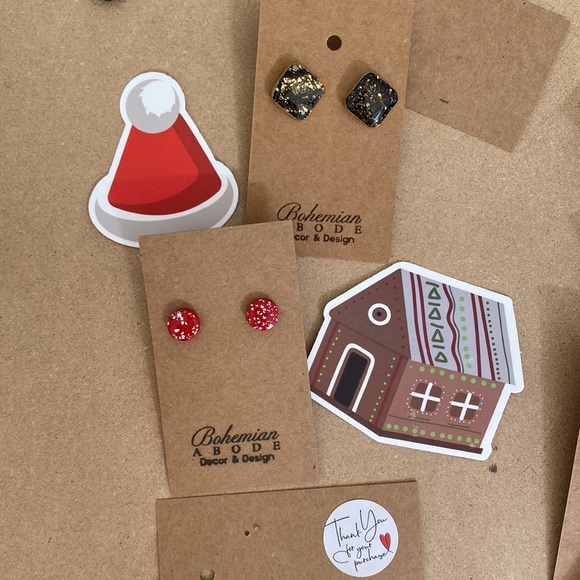 TWO Holiday Sparkle Earring Stud Sets - Black & Gold Diamond + Red & Sil… - Picture 5 of 7